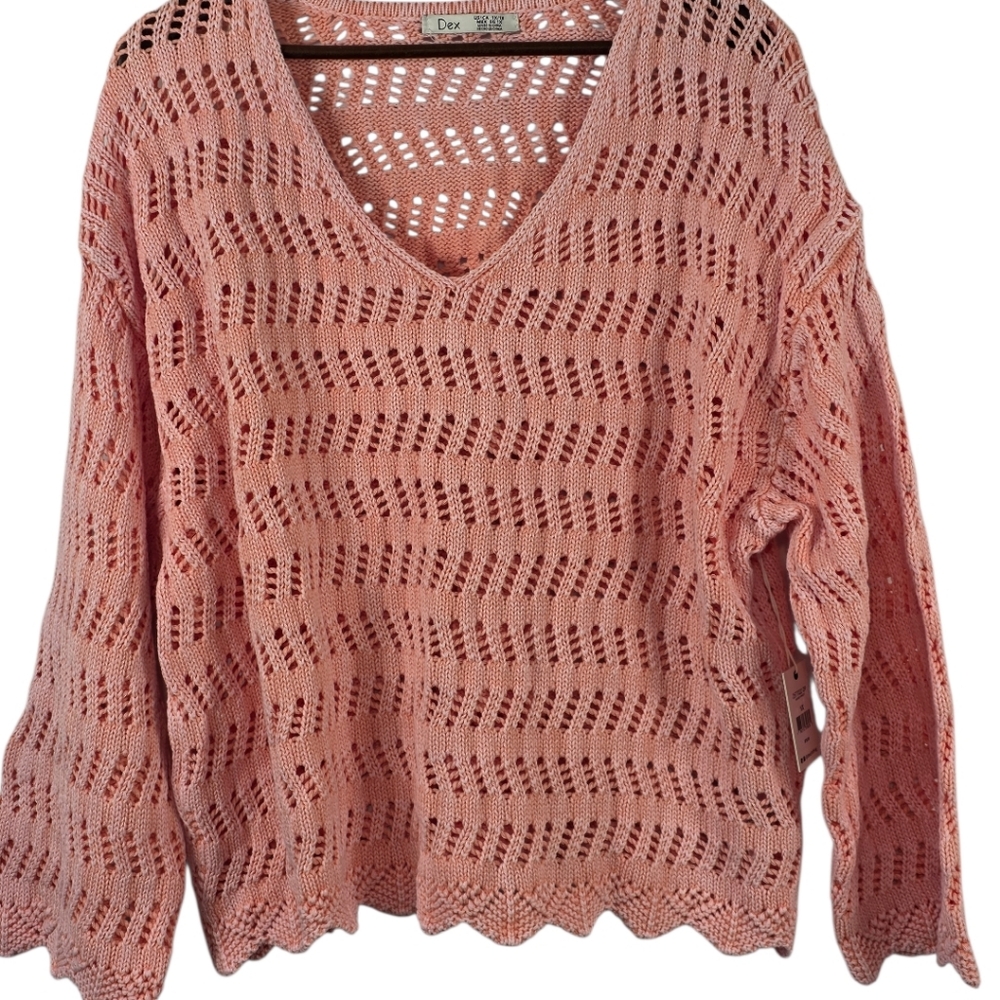 DEX Mirabelle Crochet Sweater Washed Apricot NWT 1X Plus Boho